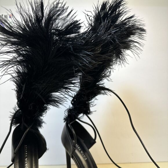 AZALEA WANG CLEASBY FEATHER SANDAL BLACK WRAP Stiletto HEEL Sz 7 New Year's Eve - Picture 3 of 12